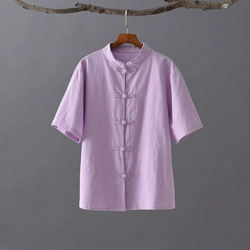 Ретро рубашка, бюстгальтер-топ, китайский стиль, из хлопка и льна