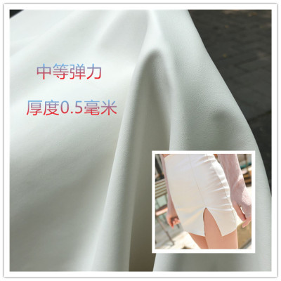 taobao agent Off-white knitted stretch imitation leather fabric-PU leather fabric matte lambskin fabric/half meter price