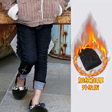 детские штаны 2021女童童装冬装加厚加绒牛仔裤儿童修身小脚裤弹力打底裤长裤子