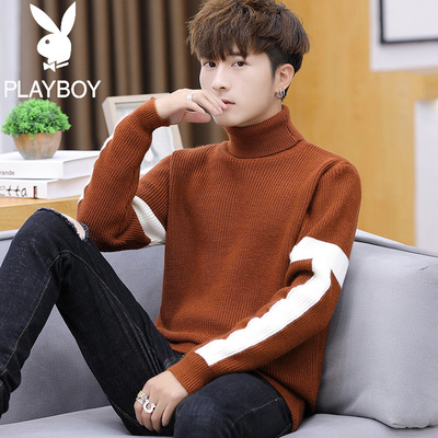 Playboy mùa thu và mùa đông áo len nam mới Áo len nam phiên bản Hàn Quốc của áo len lỏng lẻo chạm đáy áo len cao cổ - Kéo qua
