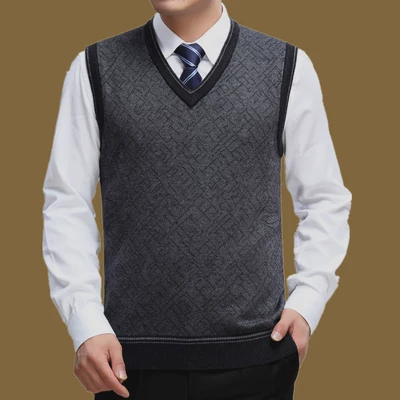 Mùa xuân và mùa thu trung niên của nam giới cashmere vest vest V-Cổ áo len đan áo len kinh doanh bình thường daddy áo vest nam body Dệt kim Vest