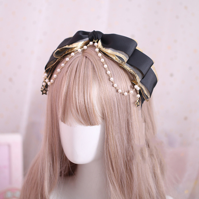 Black Bowprincess Lolita Versatile hair hoop Lolita new pattern Gothic style Diablo system lolita Lace bow KC Headwear