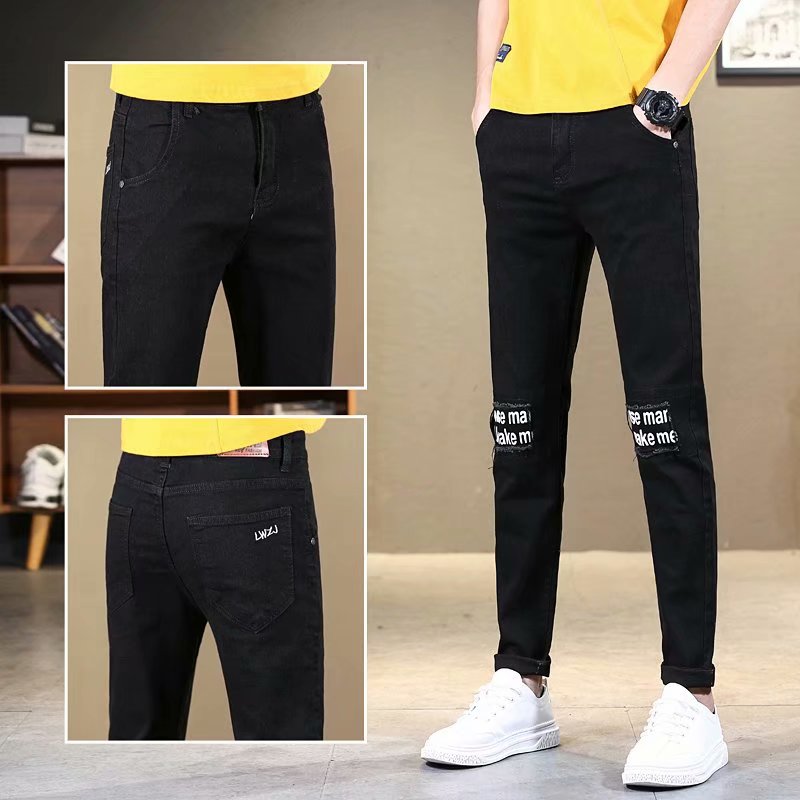 Autumn stretch jeans men's slim cut Leggings men's Black New Korean student leisure pants.