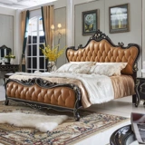 Европейская кровать кровать принцесса кровать кожаная кровать французская роскошная мебель главная спальня резаная кровать черная кровать с двуспальной кроватью.
