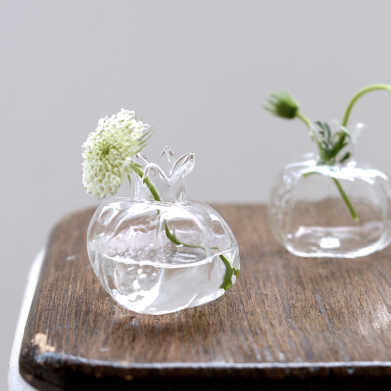  日式手作小石榴玻璃花瓶桌面綠蘿水培插花迷你水養植物小清新花器
