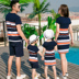 Cha mẹ và con mặc mùa hè 2018 mới sọc ba- gia đình đầy đủ- chiều dài ngắn tay bốn mẹ và con phù hợp với mẹ và con gái ăn mặc thủy triều Trang phục dành cho cha mẹ và con