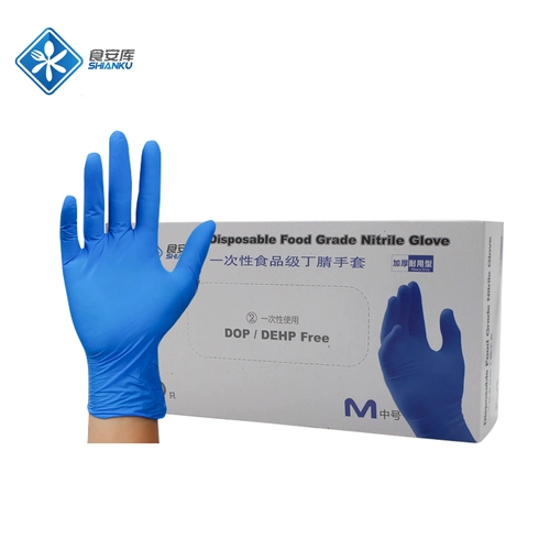 Толстые прочные одноразовые перчатки с синими цингами без порошкообразного резинового пищи -Защитное водонепроницаемое распределение домохозяйств