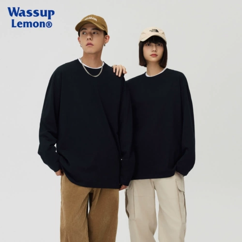 WASSUP LEMON Хлопковый лонгслив, футболка, рубашка, свободный крой