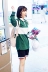 Li Zhien IU Sân Bay với cùng một đoạn POLO cổ áo dài tay áo khâu mùa thu áo len sinh viên Hàn Quốc retro màu xanh đậm cao đẳng gió