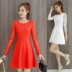 Đầm ren nữ 2018 mùa thu và mùa đông mới ngắn nhỏ tươi dài Hàn Quốc phiên bản của một từ váy siêu cổ tích cao eo