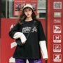 Mùa thu mới phiên bản Hàn Quốc của bộ đồ giả hai mảnh lỏng lẻo khâu tay dài in chữ kiểu áo phông nữ áo phông trơn