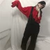 Thời trang giản dị phù hợp với nữ đầu mùa thu 2018 mới của Hàn Quốc lỏng áo sơ mi dài tay + một lỗ lỗ vai thủy triều triều đồ bộ mặc nhà cao cấp Bộ đồ