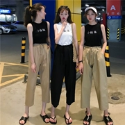 Mùa hè Hàn Quốc trong vui vẻ in không tay vest t-shirt + casual cao eo ren quần phụ nữ thời trang phù hợp với triều s