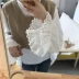 Mùa thu của phụ nữ 2018 mới của Hàn Quốc phiên bản của đèn lồng lỏng tay áo dài tay áo sơ mi trắng áo sơ mi nữ + đan vest triều