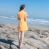 Mùa hè 2018 mới của phụ nữ khí chất thắt nơ thắt lưng Eo Một chiếc váy ngắn tay áo sơ mi tay váy - A-Line Váy