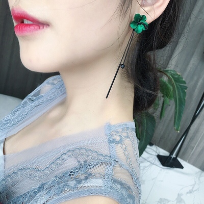 taobao agent Earrings, long hypoallergenic green pendant, flowered, 925 sample