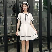 Ăn mặc nữ mùa hè 2018 mới của Hàn Quốc phiên bản của vòng cổ cung ngắn tay thường ăn mặc eo cao là mỏng Một từ váy nữ