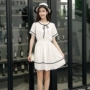 Ăn mặc nữ mùa hè 2018 mới của Hàn Quốc phiên bản của vòng cổ cung ngắn tay thường ăn mặc eo cao là mỏng Một từ váy nữ váy chữ a công sở