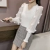 Mùa thu 2018 phiên bản Hàn Quốc của áo len dài tay cổ chữ V mới cho nữ khí chất giản dị Áo sơ mi mỏng mỏng
