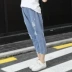 Cô gái cao bồi quần 2018 mới thời trang Hàn Quốc phụ nữ lớn trẻ em 12-15 tuổi 9 mùa hè lỗ bảy quần phần mỏng quần jean ống rộng cho bé gái Quần jean