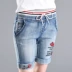 Đàn hồi eo của phụ nữ quần short denim 2018 mùa hè mới cao eo quăn thêu mỏng thẳng Hàn Quốc phiên bản của quần thủy triều quần jean ống rộng nữ Quần jean