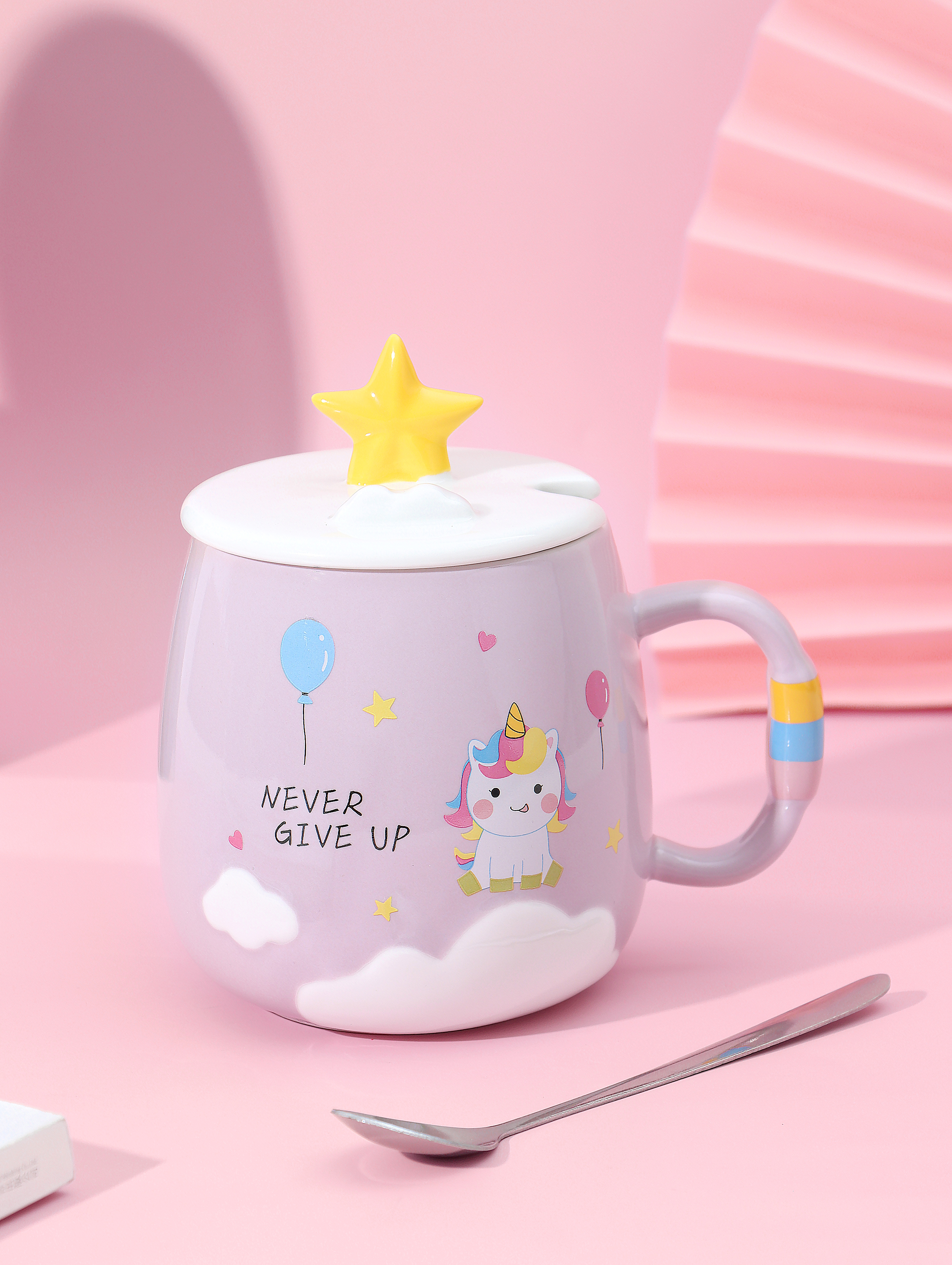 Unicorn & Light Purple & NeverCartoon ceramics Girlish heart unicorn Mug Water cup female With cover originality trend office lovers powder Unicorn