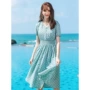 Váy retro 2019 hè mới của nữ thương hiệu áo ngực đơn eo eo một chữ in váy 63281 - A-Line Váy thời trang nữ cao cấp