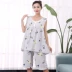 Xia Chao cotton mỏng đồ ngủ lụa đặt thêm lớn chất béo MM bông phụ nữ mỏng không tay quần short nhà dịch vụ 200 kg Bộ Pajama