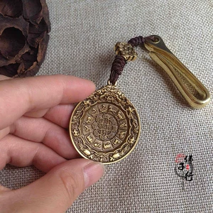 [藏传九宫八卦牌 纯铜挂环配饰古铜 十二生肖 文殊九宫八卦图 42mm]