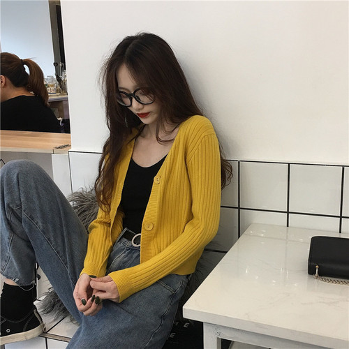 Sweet knitted Cardigan Jacket Women's spring and autumn wear loose and versatile long sleeve lazy gentle wind V-neck thin sweater