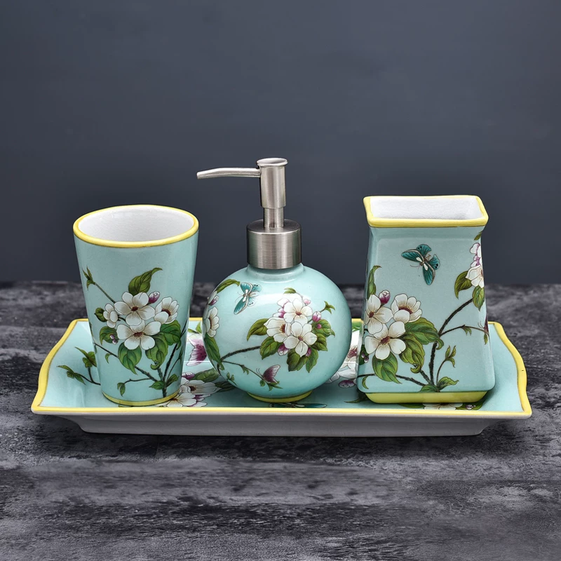 Ceramic set, mouthwash, Chinese style, 4 piece set, American style, Birthday gift