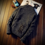 Áo len mùa đông cao cổ áo len nam thanh niên Hàn Quốc cổ tròn mỏng thêu áo len nam cao cổ áo len