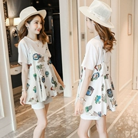 Thai sản dress mùa hè phù hợp với thời trang phần hoa hai mảnh + dạ dày lift quần short triều mẹ mùa hè mang thai ba mảnh đầm bầu cao cấp