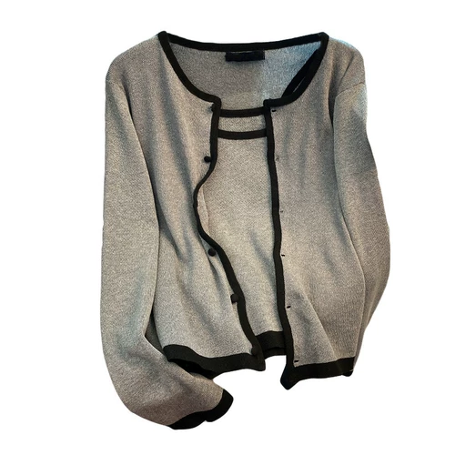 Весенний топ с чашечками, кардиган, комплект, большой размер, подходит для полных девушек, тренд сезона, в западном стиле