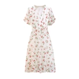 Летнее длинное платье, большой размер, коллекция 2023, подходит для полных девушек, по фигуре, V-образный вырез, короткий рукав, в цветочек