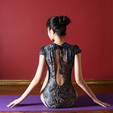 Купальник йога 新款空中瑜伽连体服紧身一体式舞蹈服蕾丝性感健美运动连体衣