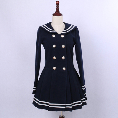 taobao agent Retro demi-season navy pleated skirt, woolen coat
