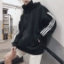 Đẹp bẩn cửa hàng 2018 Hàn Quốc cổ điển ba thanh sọc áo len thể thao áo sinh viên lỏng lẻo trùm đầu áo len thủy triều áo hoodie Áo len