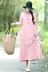 2018 mùa thu mới phong cách Trung Quốc cotton và vải lanh văn học retro khóa Tang phù hợp với zen dài tay giản dị váy liền thân dáng dài Váy dài