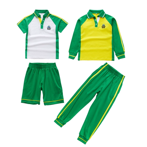 Зеленая форма для школьников, комплект, осенняя футболка подходит для мужчин и женщин, хлопковая летняя одежда, длинный рукав, короткий рукав