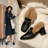 Обувь, демисезонные флисовые туфли для кожаной обуви на высоком каблуке, коллекция 2022