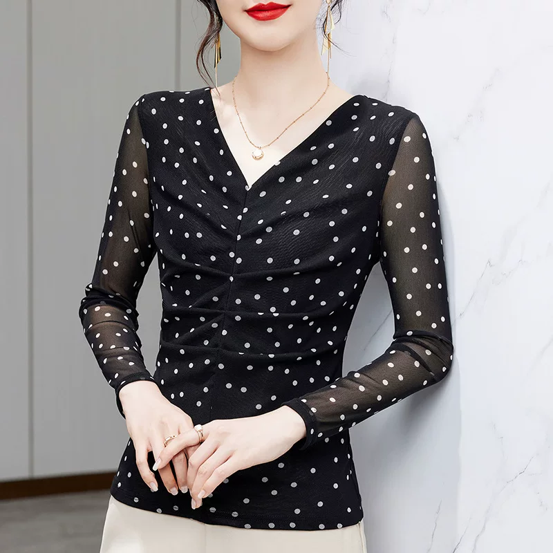 Осенняя базовая_body-friendlym fashionable длинный рукав, V-образный вырез