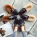 Giày nữ 2018 mùa thu mới đầu vuông lông phẳng dép đậu Hà Lan Giày thời trang mang baotou một nửa dép dép cute Dép