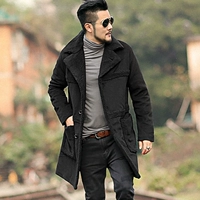 Đặc biệt cung cấp mùa đông màu đen thời trang nam len len len coat coat furry nam dài coat F2150 áo da nam cao cấp
