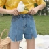 Mùa hè mới của Hàn Quốc phiên bản của hoang dã cao eo là mỏng và dày cạnh chia rộng quần chân sinh viên denim lỏng quần short của phụ nữ nóng quần Quần jean