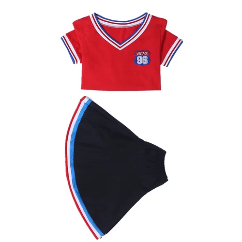 Летняя одежда, спортивный комплект, танцующая мини-юбка, коллекция 2021, V-образный вырез, короткий рукав