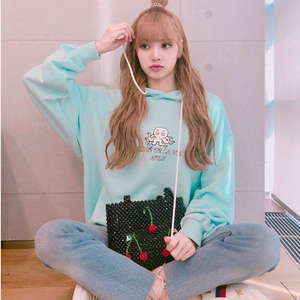 Lisa với áo len blackpink ma ngựa cô gái bạch tuộc thêu đội mũ trùm đầu tops ins siêu cháy áo khoác