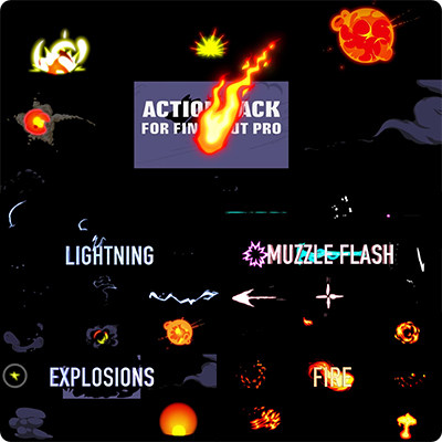 Final Cut Pro X 插件 94个火光闪电烟雾枪爆炸动画漫画卡通MG动画元素 for FCPX-天天素材网
