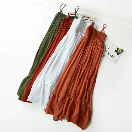 Летнее платье-комбинация, юбка, платье, в корейском стиле, высокая талия, стиль бохо