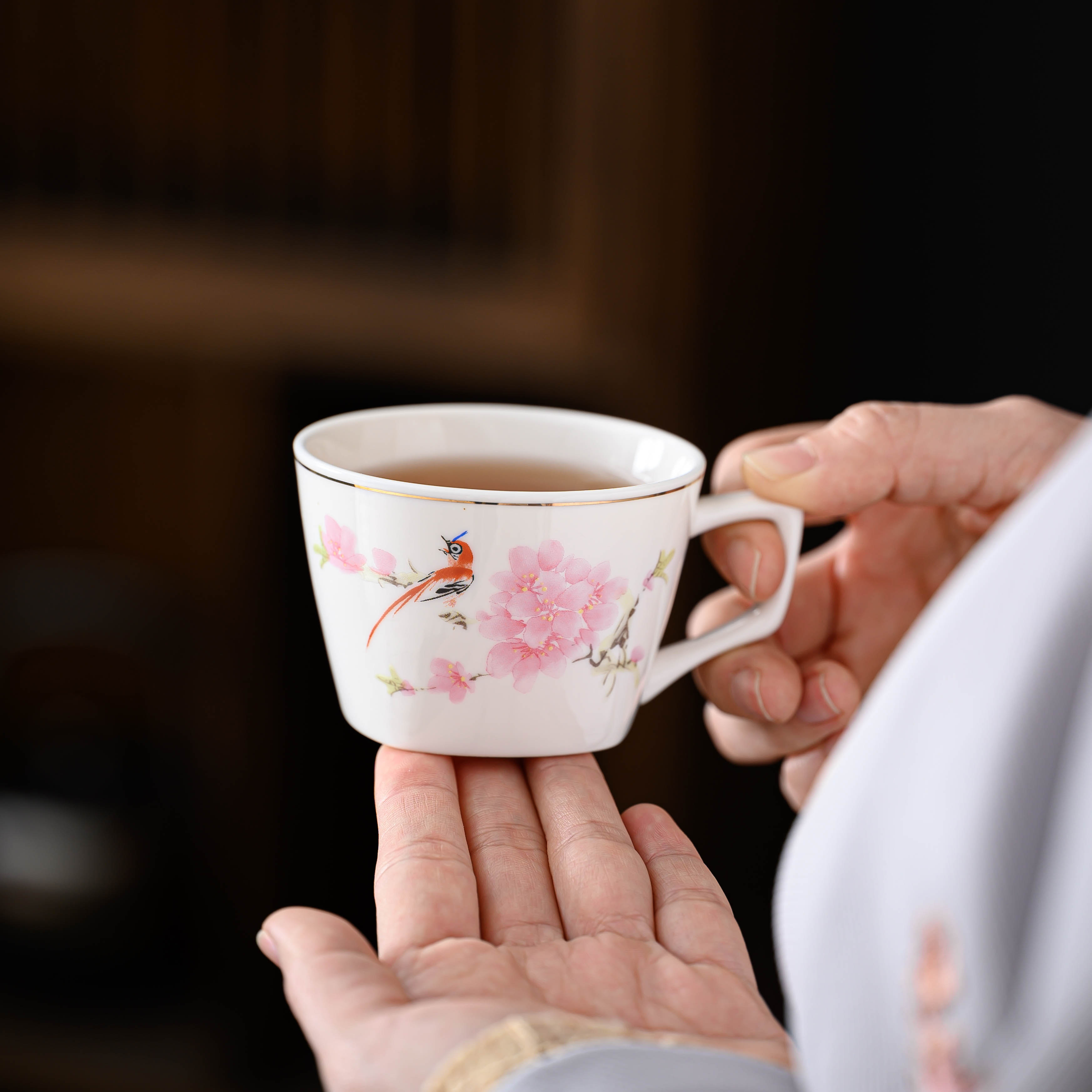 Ceramic Tea Cup Tea Set Tea Tasting Cup with Handle Master Cup Kung Fu Single Cup Small Water Cup White Porcelain Household Large Size